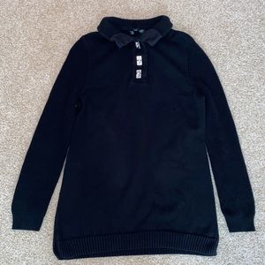 Lauren Ralph Lauren Classic Black Ribbed Silver Fastener Knit Pullover Sweater